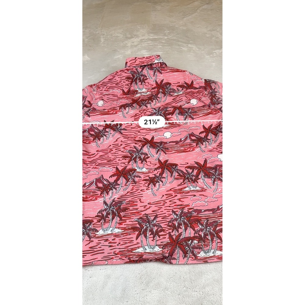 TEXAITO Men's Pink Palm Tree Hawaiian Button Up Short Sleeve Shirt Medium - Picture 6 of 7